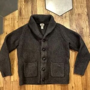 J.Crew Rugged Merino Wool Vtg Gray Marbled Knit Cardigan Sweater Size Youth XL